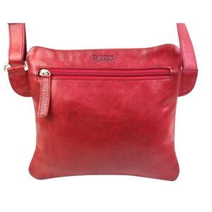 Saccoo RED GENUINE LEATHER X-BODY ORGANIZER MESSENGER SHOULDER BAG HANDBAG PURSE